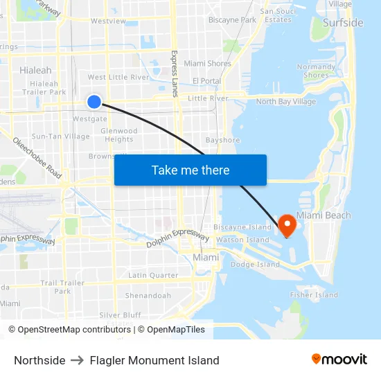 Northside to Flagler Monument Island map