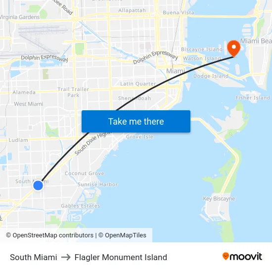 South Miami to Flagler Monument Island map