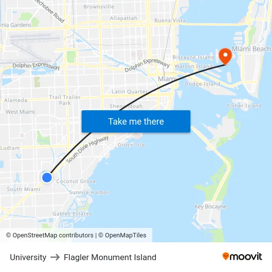 University to Flagler Monument Island map