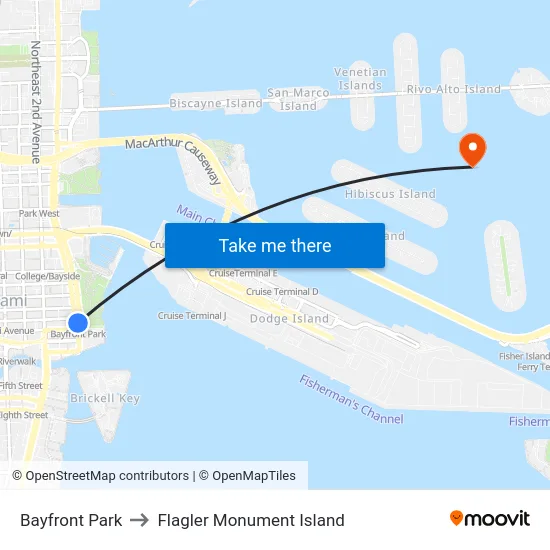 Bayfront Park to Flagler Monument Island map