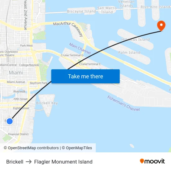 Brickell to Flagler Monument Island map