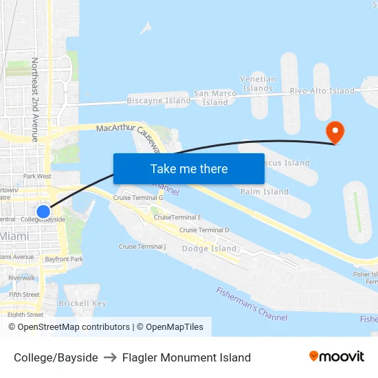 College/Bayside to Flagler Monument Island map