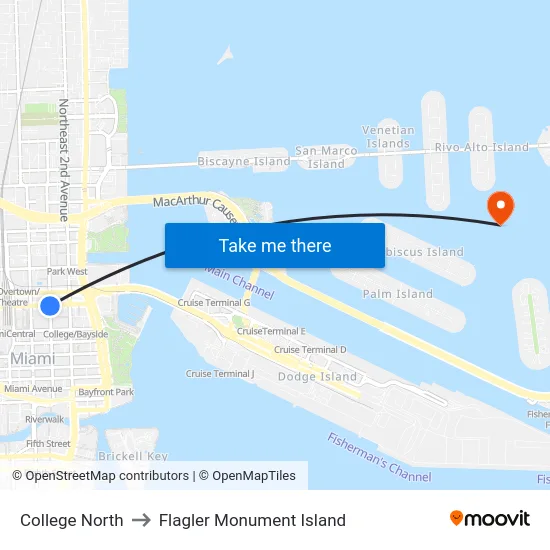 College North to Flagler Monument Island map