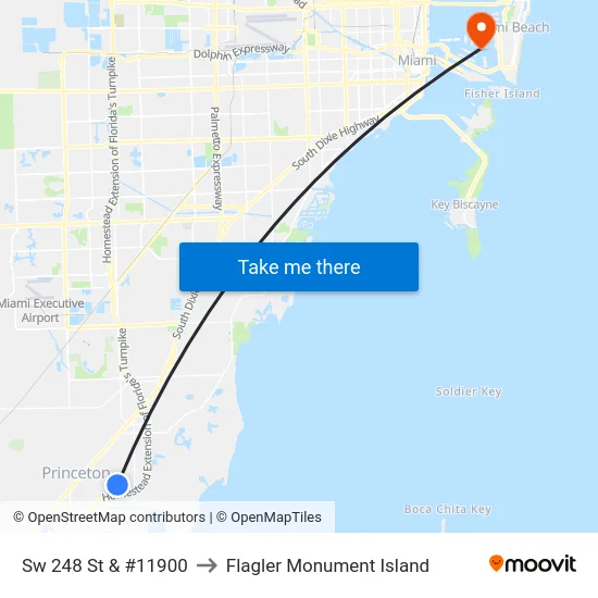 Sw 248 St & #11900 to Flagler Monument Island map