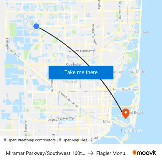 Miramar Parkway/Southwest 160th Avenue - (Dykes Road) to Flagler Monument Island map