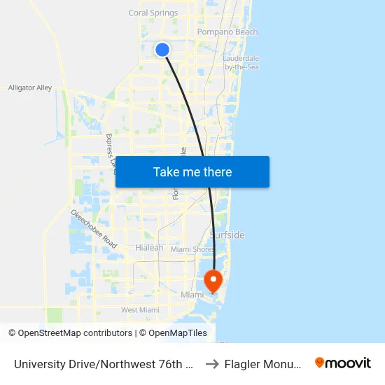 University Drive/Northwest 76th Street (Tamarac Park) to Flagler Monument Island map
