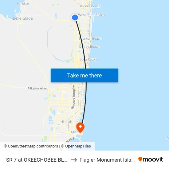 SR 7 at  OKEECHOBEE BLVD to Flagler Monument Island map