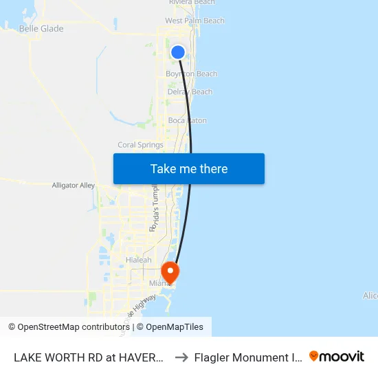 LAKE WORTH RD at HAVERHILL RD to Flagler Monument Island map
