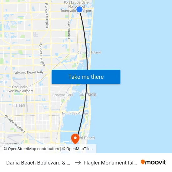 Dania Beach Boulevard & US 1 to Flagler Monument Island map