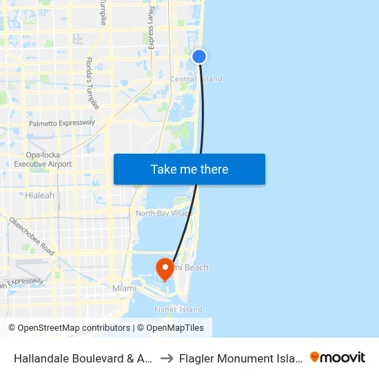 Hallandale Boulevard & A1A to Flagler Monument Island map