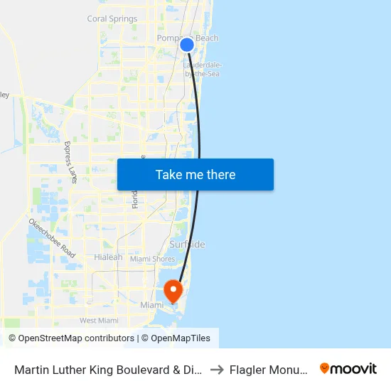 Martin Luther King Boulevard & Dixie Highway Pompano to Flagler Monument Island map