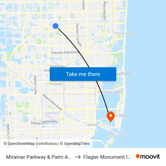 Miramar Parkway & Palm Avenue to Flagler Monument Island map