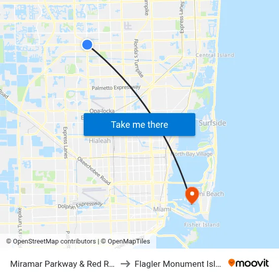Miramar Parkway & Red Road to Flagler Monument Island map