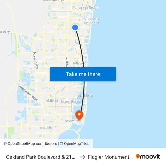 Oakland Park Boulevard & 21st Avenue to Flagler Monument Island map