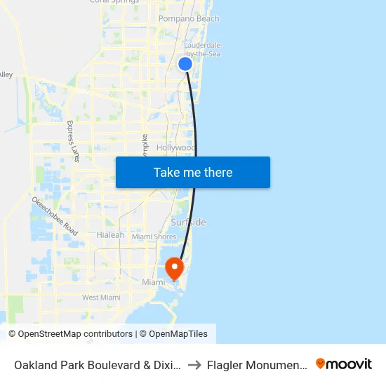 Oakland Park Boulevard & Dixie Highway to Flagler Monument Island map