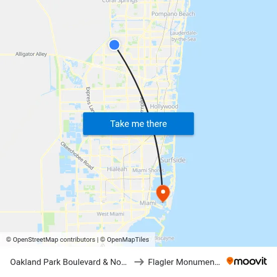 Oakland Park Boulevard & Nob Hill Road to Flagler Monument Island map