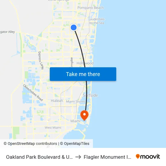 Oakland Park Boulevard & US 441 to Flagler Monument Island map