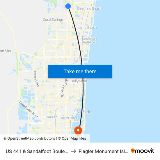 US 441 & Sandalfoot Boulevard to Flagler Monument Island map