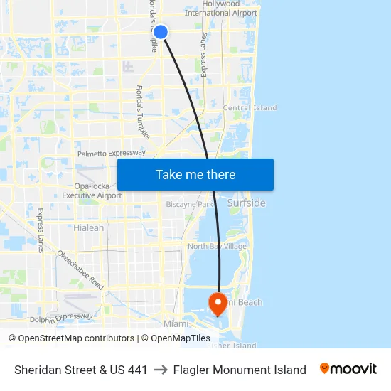 Sheridan Street & US 441 to Flagler Monument Island map