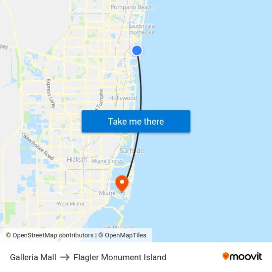Galleria Mall to Flagler Monument Island map