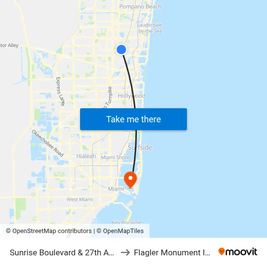 Sunrise Boulevard & 27th Avenue to Flagler Monument Island map