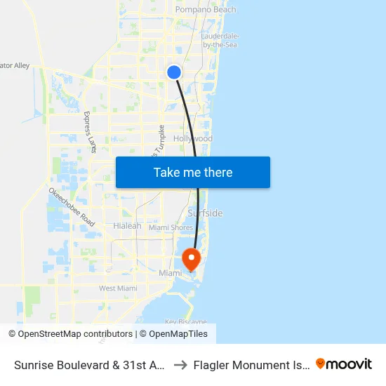 Sunrise Boulevard & 31st Avenue to Flagler Monument Island map