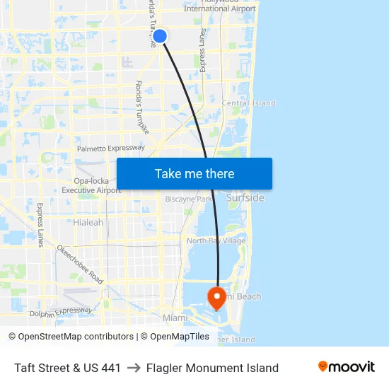 Taft Street & US 441 to Flagler Monument Island map