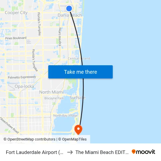 Fort Lauderdale Airport (FLL) to The Miami Beach EDITION map