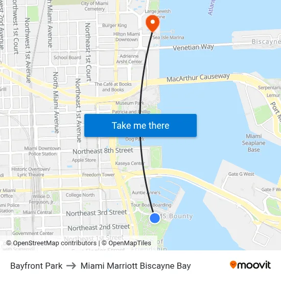 Bayfront Park to Miami Marriott Biscayne Bay map