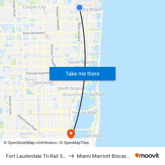 Fort Lauderdale Tri-Rail Station to Miami Marriott Biscayne Bay map