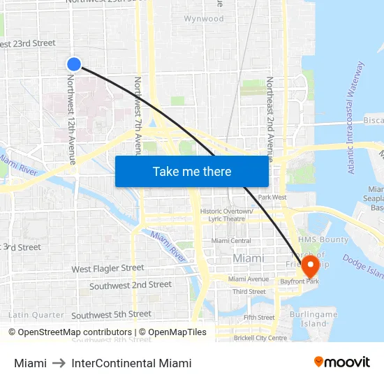 Miami to InterContinental Miami map