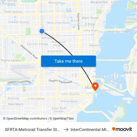 SFRTA-Metrorail Transfer Station to InterContinental Miami map