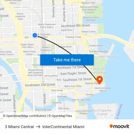 3 Miami Central to InterContinental Miami map