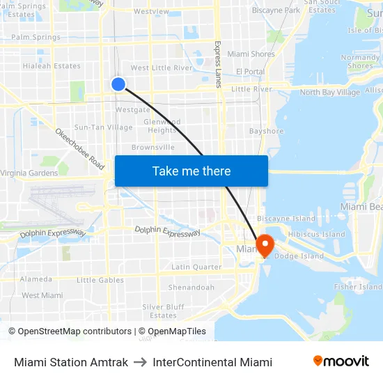 Miami Station Amtrak to InterContinental Miami map