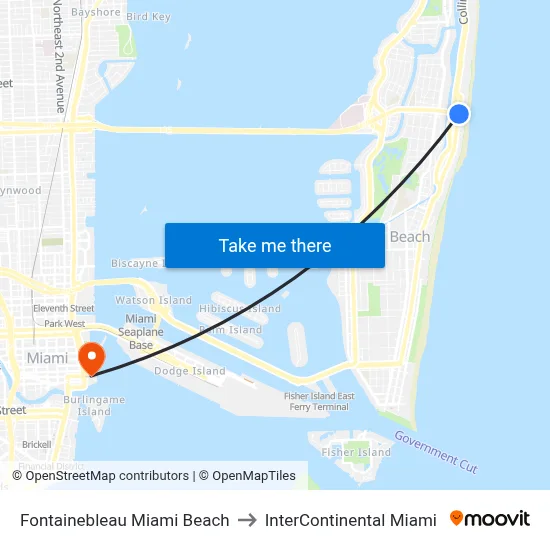 Fontainebleau Miami Beach to InterContinental Miami map