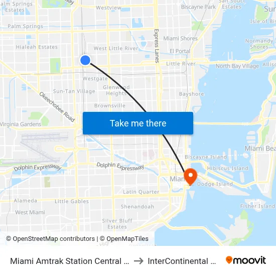 Miami Amtrak Station Central station to InterContinental Miami map