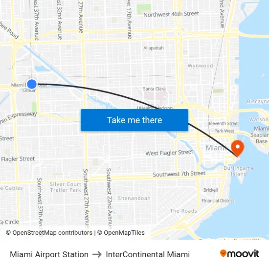 Miami Airport Station to InterContinental Miami map