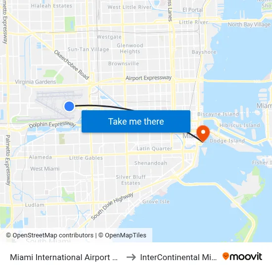 Miami International Airport Hotel to InterContinental Miami map