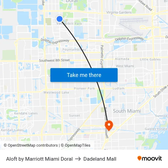 Aloft by Marriott Miami Doral to Dadeland Mall map