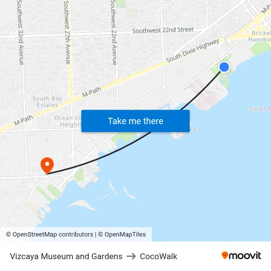 Vizcaya Museum and Gardens to CocoWalk map