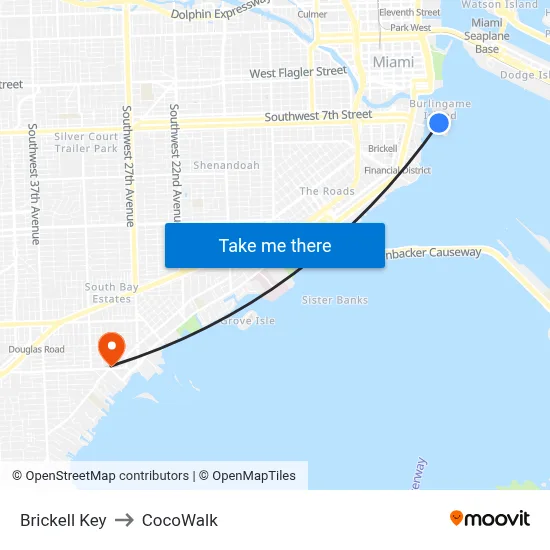 Brickell Key to CocoWalk map