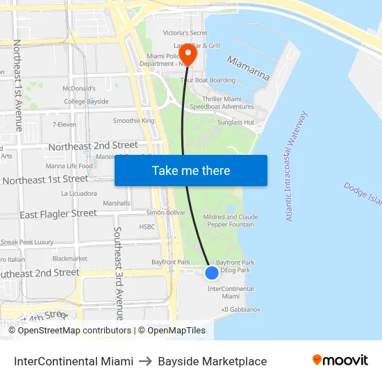 InterContinental Miami to Bayside Marketplace map