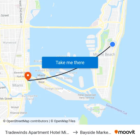 Tradewinds Apartment Hotel Miami Beach to Bayside Marketplace map