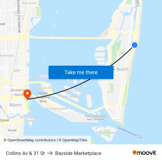 Collins Av & 31 St to Bayside Marketplace map