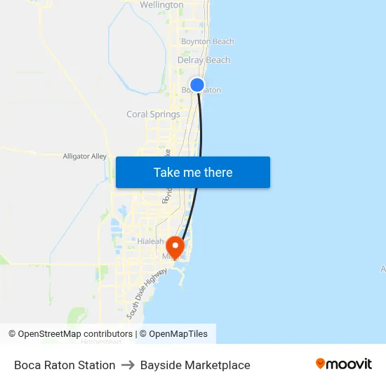 Boca Raton Station to Bayside Marketplace map