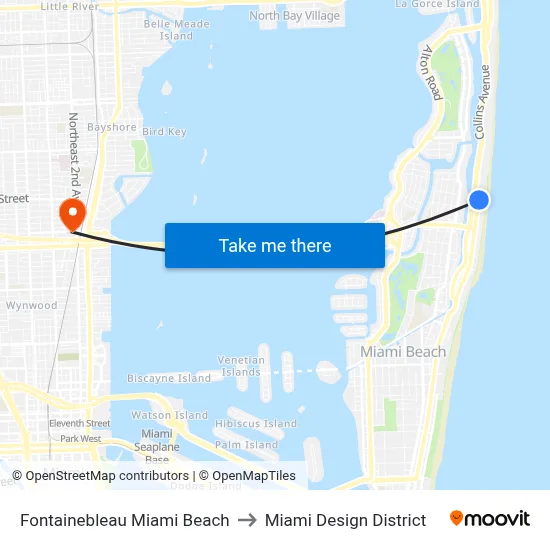 Fontainebleau Miami Beach to Miami Design District map
