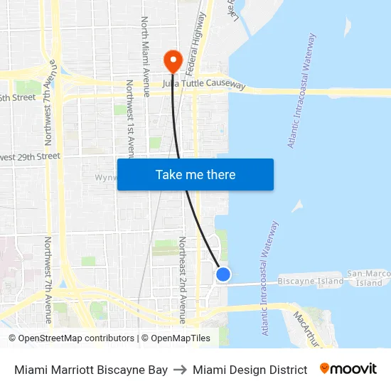 Miami Marriott Biscayne Bay to Miami Design District map