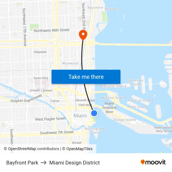 Bayfront Park to Miami Design District map