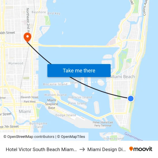 Hotel Victor South Beach Miami Beach to Miami Design District map