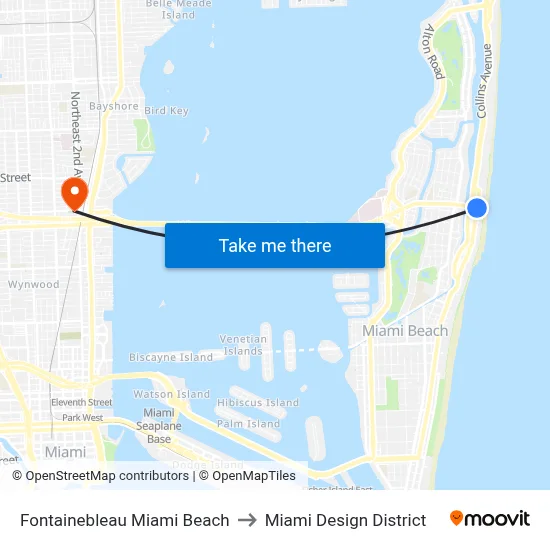 Fontainebleau Miami Beach to Miami Design District map